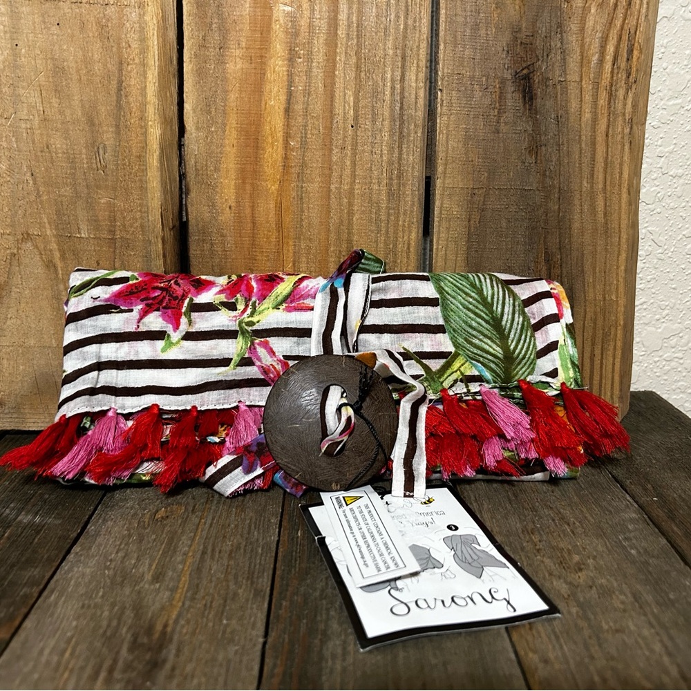 Floral Striped Paro/Sarong with Red Tassels